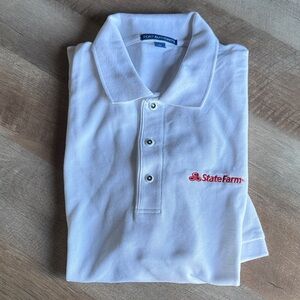 Port Authority White Polo with Red State Farm Logo Medium
